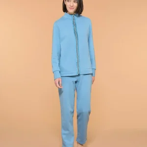 Tuta felpata con collo alto in morbido misto cotone - Dusk Blue