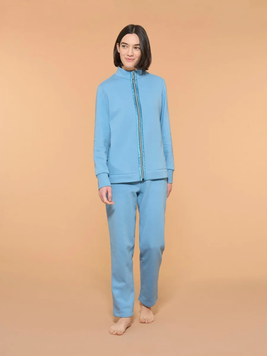 Tuta felpata con collo alto in morbido misto cotone - Dusk Blue - immagine 2