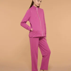 Tuta felpata con collo alto in morbido misto cotone - Red Violet