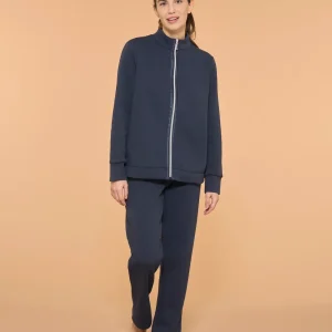 Tuta felpata con collo alto in morbido misto cotone - Navy Blazer