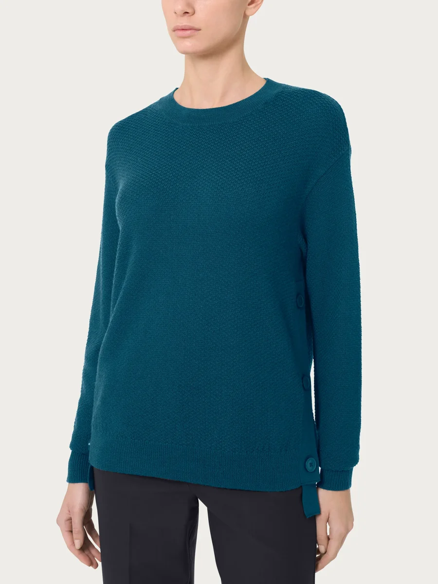 Pullover girocollo con bottoni laterali in Merino Soft - Reflecting Pond