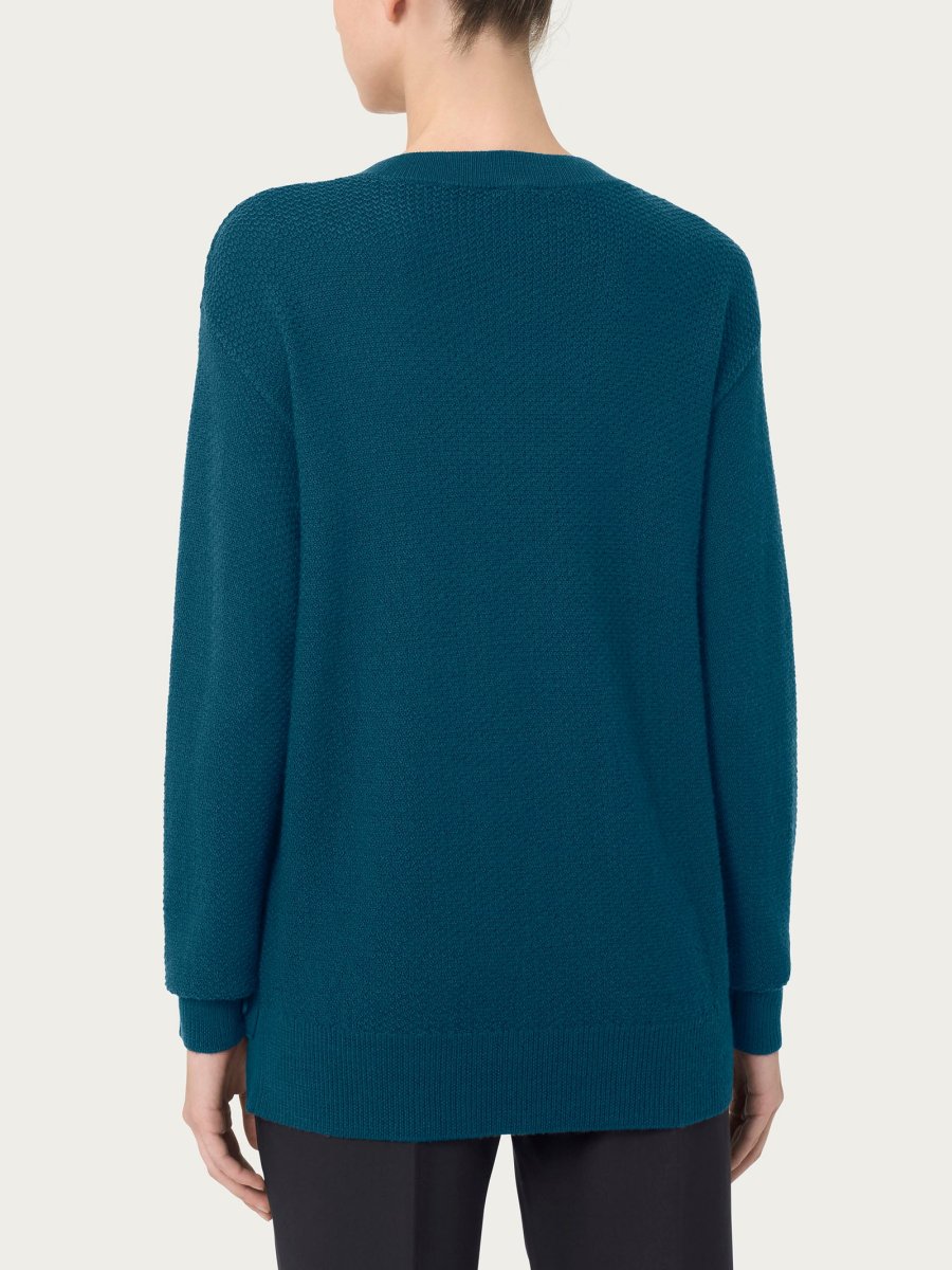 Pullover girocollo con bottoni laterali in Merino Soft - Reflecting Pond - immagine 3