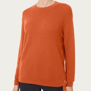 Pullover girocollo con bottoni laterali in Merino Soft - Rust