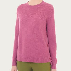 Pullover girocollo con bottoni laterali in Merino Soft - Red Violet