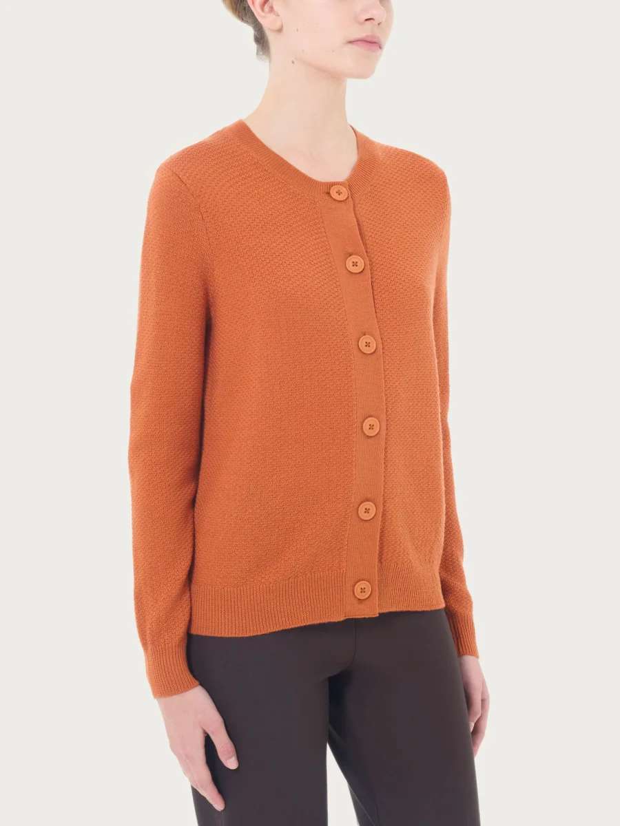 Cardigan corto con bottoni in Merino Soft - Rust