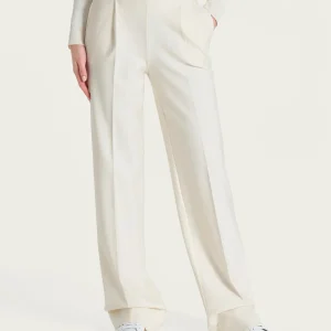 Pantalone ampio con tasche e pinces in Compact  - Avorio