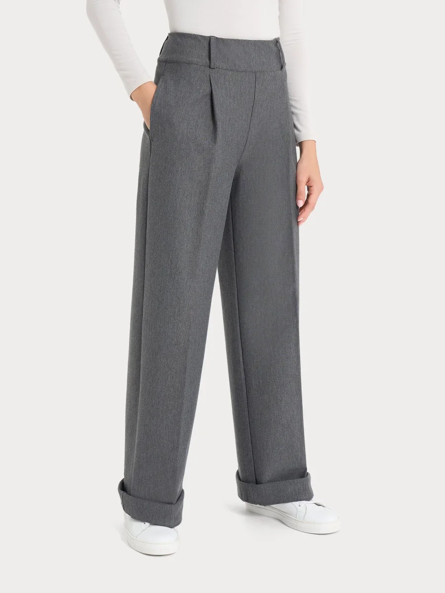 Pantalone ampio con tasche e pinces in Compact - Ardesia Mel. - immagine 2