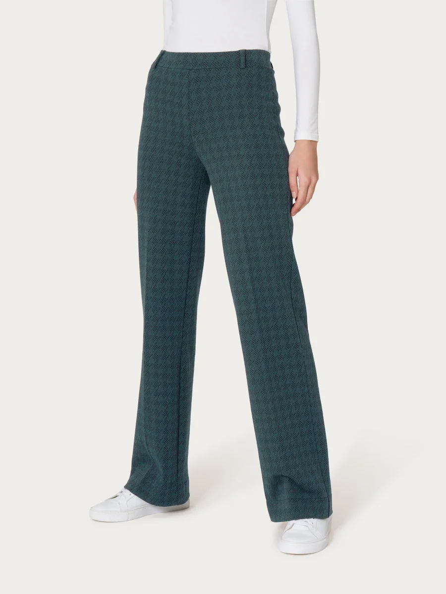 Pantalone ampio con pied de poule in Eco Jacquard - Fant. Rain Forest - immagine 2