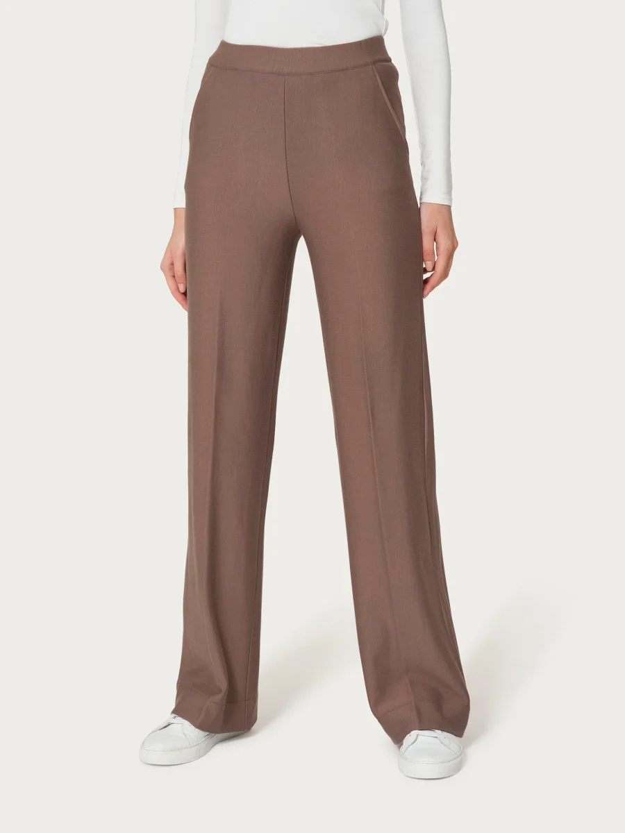 Pantalone palazzo con tasche in Eco Techno Fleece - Pine Bark