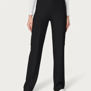 Pantalone ampio cargo con tasche in Eco Techno Fleece - Nero