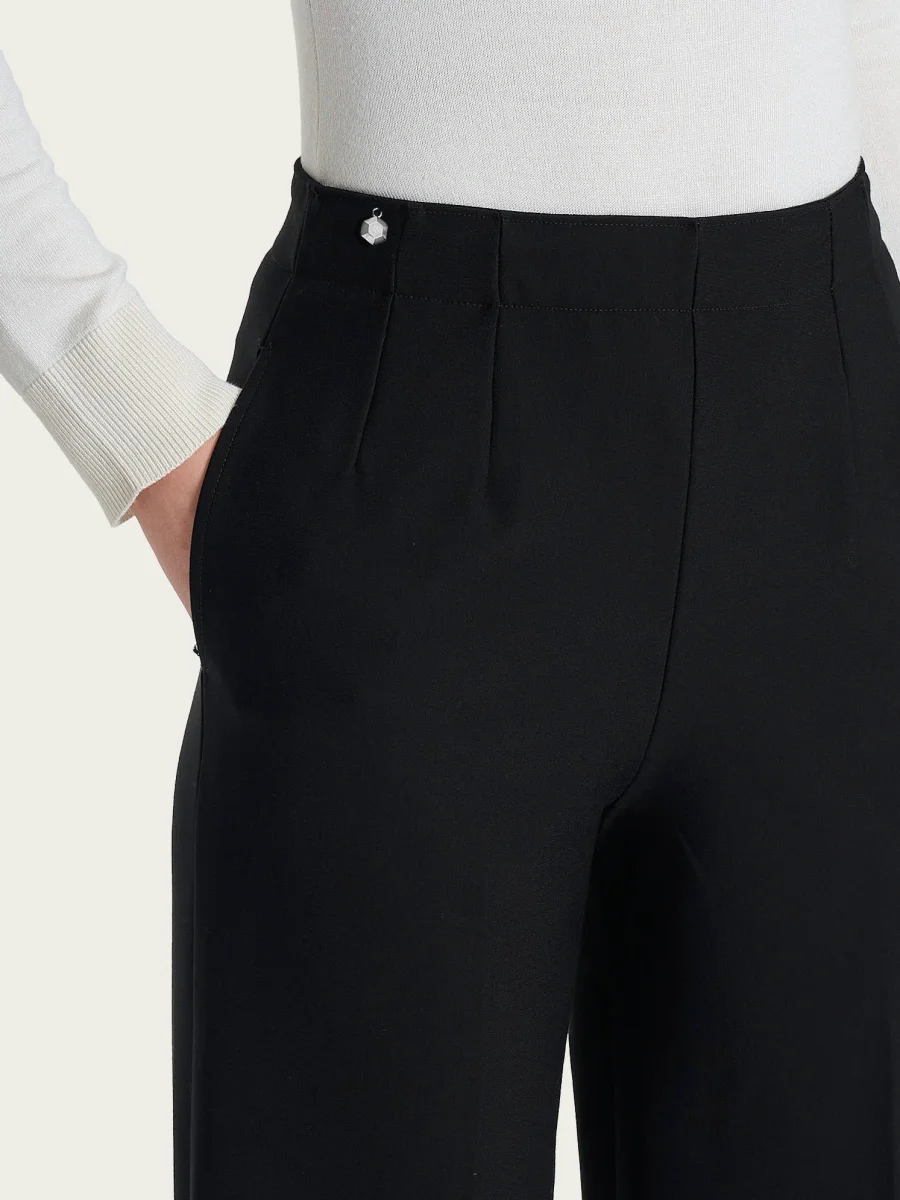 Pantalone ampio con tasche in Compact - Nero - immagine 6