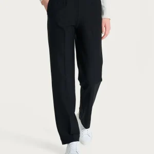 Pantalone dritto con tasche in tessuto Compact - Nero