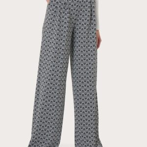 Pantalone palazzo a onde con tasche in Eco Jacquard - Fant.Nero