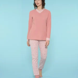 Pigiama con scollo a V e cuori in Cotton Eco Pile - Fant.Pesco