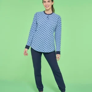 Pigiama serafino a pois in Cotton Eco Pile - Fant.Delave' Mel.