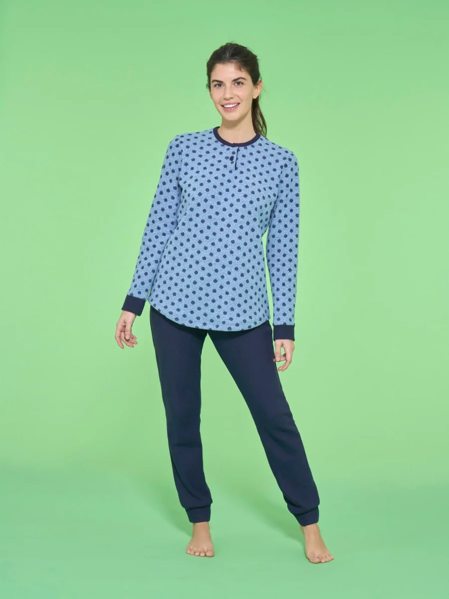 Pigiama serafino a pois in Cotton Eco Pile - Fant.Delave' Mel.