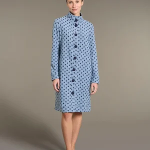 Vestaglia aperta con collo alto a pois in Cotton Eco Pile - Fant.Delave' Mel.