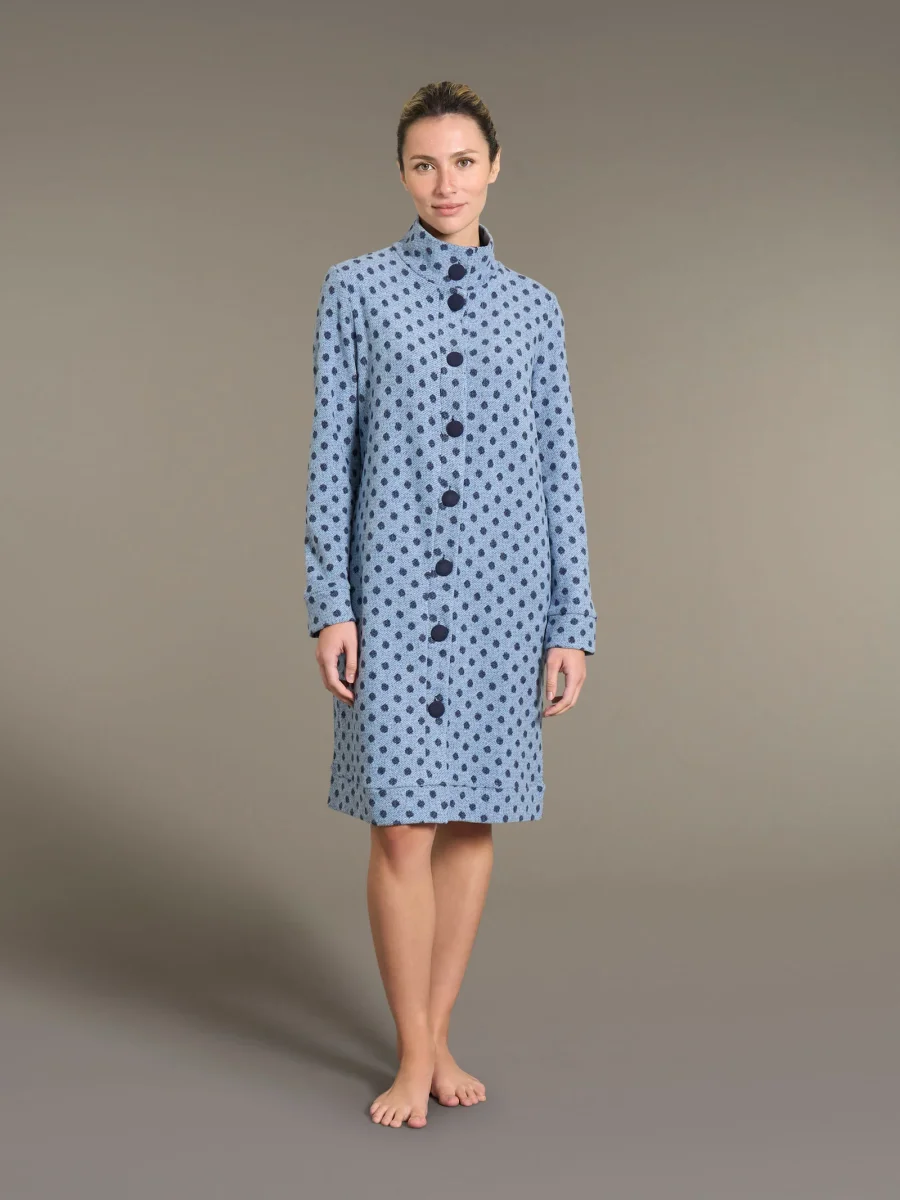 Vestaglia aperta con collo alto a pois in Cotton Eco Pile - Fant.Delave' Mel. - immagine 2