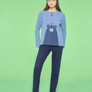 Pigiama a serafino con pois in Cotton Eco Pile - Fant.Delave' Mel.