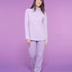 Pigiama serafino a collo alto love in Cotton Eco Pile - Fant.Lilla