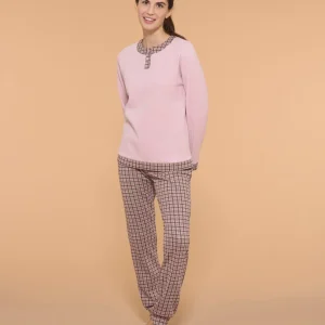 Pigiama serafino con pied de poule in Cotton Eco Pile e Lurex - Fant. Gloss