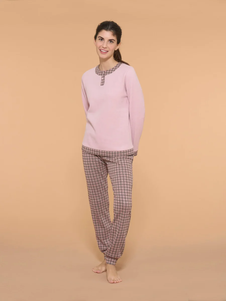 Pigiama serafino con pied de poule in Cotton Eco Pile e Lurex - Fant. Gloss