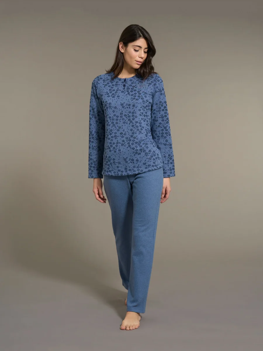 Pigiama serafino in Cotton Eco Pile e Lurex - Fant.Denim Mel. - immagine 2