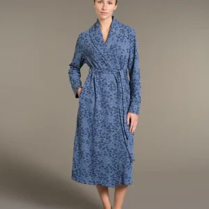 Vestaglia lunga floreale in Cotton Eco Pile e Lurex - Fant.Denim Mel.