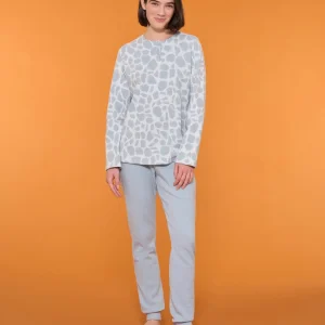 Pigiama a serafino con fantasia animalier in cotton eco pile - Fant.Nebbia