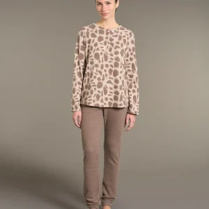 Pigiama a serafino con fantasia animalier in cotton eco pile - Fant.Caffe'