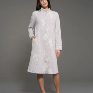 Vestaglia lunga aperta floreale in cotton eco pile  - Fant.Mirtillo