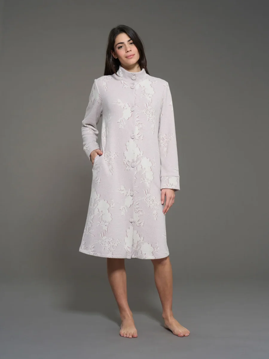 Vestaglia lunga aperta floreale in cotton eco pile - Fant.Mirtillo