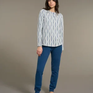 Pigiama a serafino con fantasia a catena in Cotton Eco Pile - Fant.Ottanio