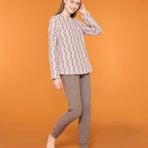 Pigiama serafino con macro pied de poule in cotton eco pile  - Fant.Cipria