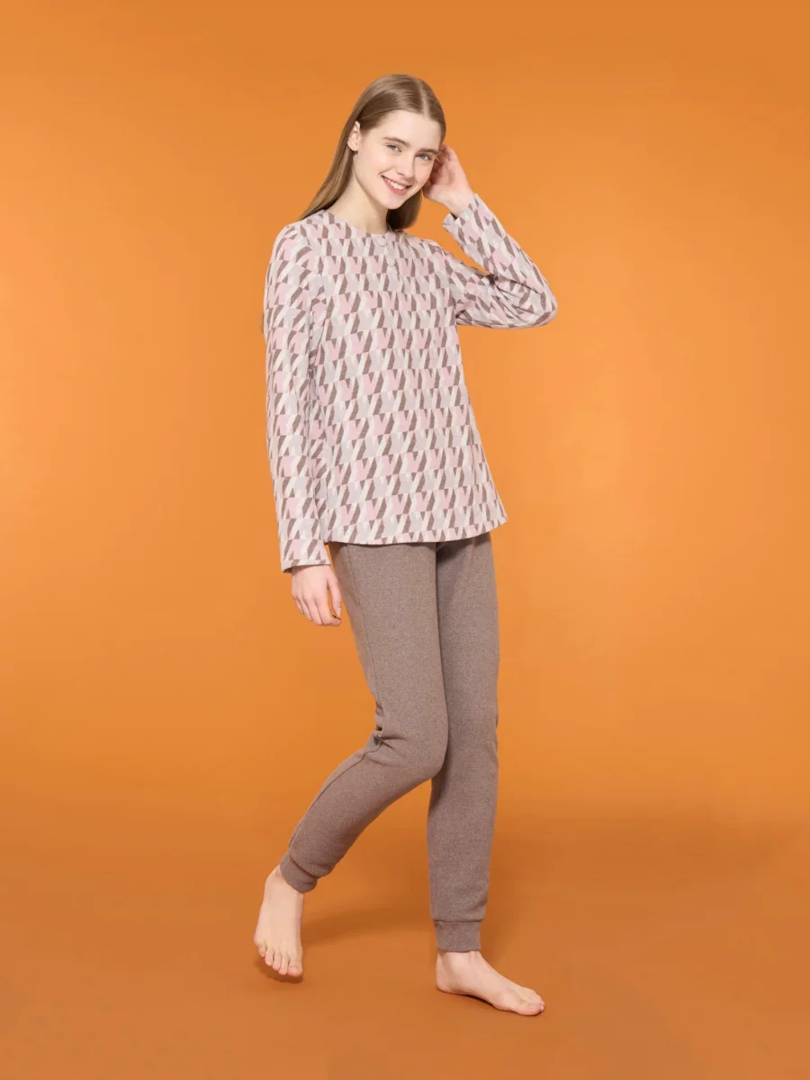 Pigiama serafino con macro pied de poule in cotton eco pile - Fant.Cipria