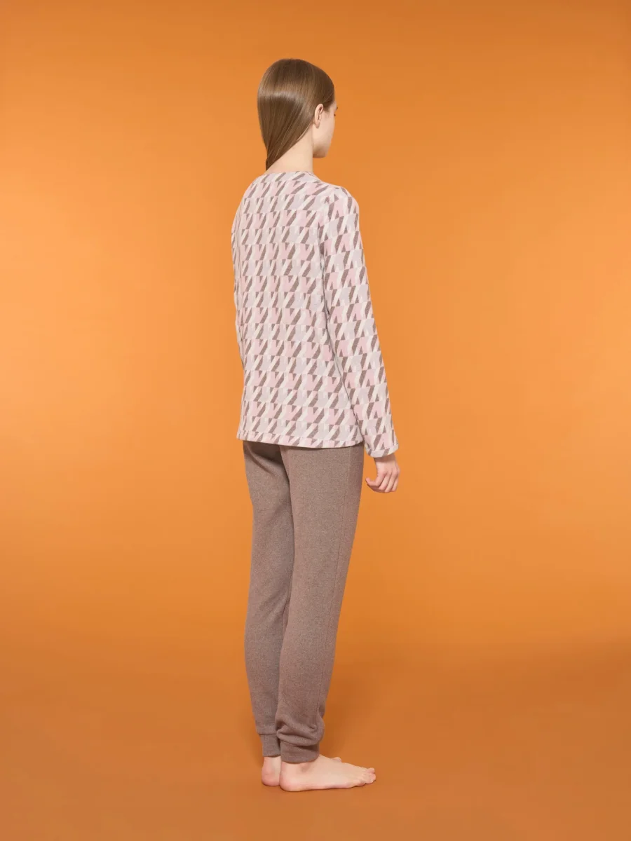 Pigiama serafino con macro pied de poule in cotton eco pile - Fant.Cipria - immagine 3