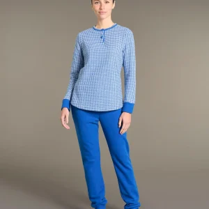 Pigiama a serafino con pied de poule in Cotton Eco Pile  - Fant.Bluette