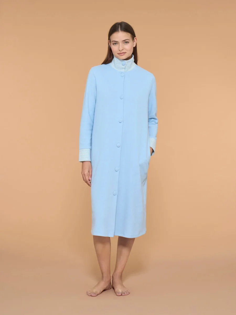 Vestaglia lunga e aperta in Cotton Eco Pile - Fant. Sky Blue - immagine 2