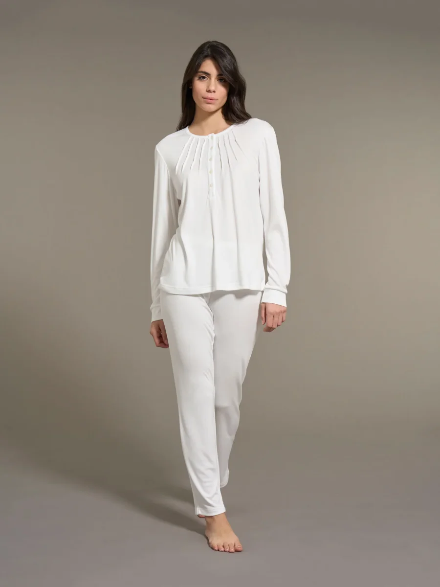 Pigiama serafino in Interlock Micromodal - Avorio - immagine 2