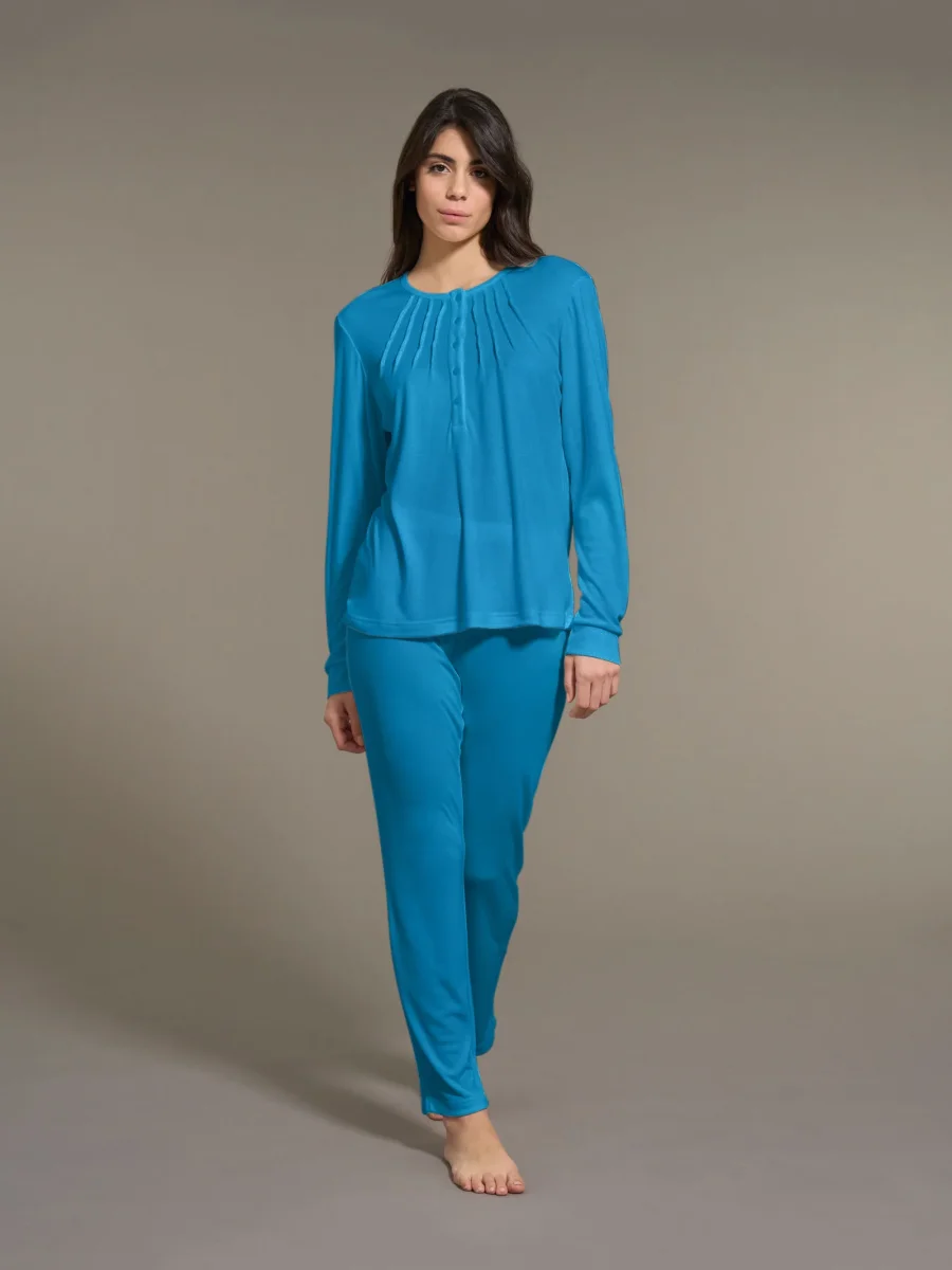 Pigiama serafino in Interlock Micromodal - Vallarta Blue