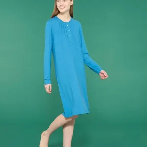 Camicia da notte lunga in interlock micromodal - Vallarta Blue