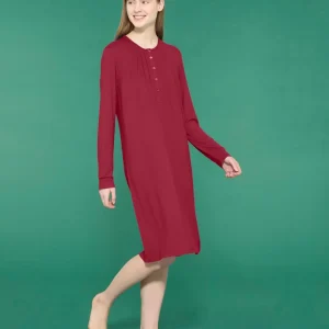 Camicia da notte lunga in interlock micromodal - Tibetan Red