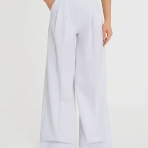 Pantalone lungo a palazzo con tasche e pinces in Compact Light - Bianco