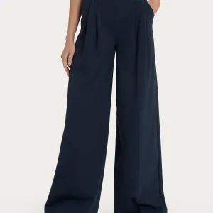 Pantalone lungo a palazzo con tasche e pinces in Compact Light - Bleu