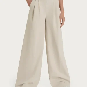 Pantalone lungo a palazzo con tasche e pinces in Compact Light - Champignon