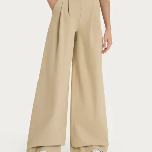 Pantalone lungo a palazzo con tasche e pinces in Compact Light - Irish Cream