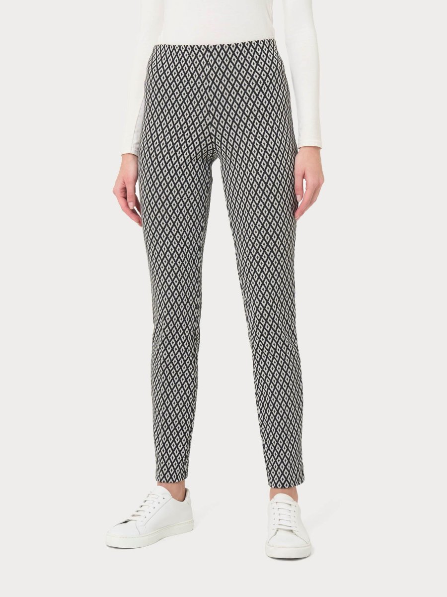 Pantalone a sigaretta a rombi con spacchetti in Eco Jacquard - Fant.Nero - immagine 2