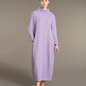 Camicia da notte lunga con collo alto in Cotton Eco Pile e Lurex - Lilla