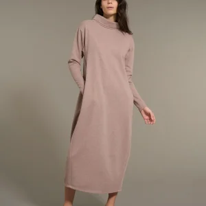 Camicia da notte lunga con collo alto in Cotton Eco Pile e Lurex - Terra