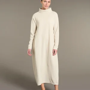 Camicia da notte lunga con collo alto in Cotton Eco Pile e Lurex - Off White